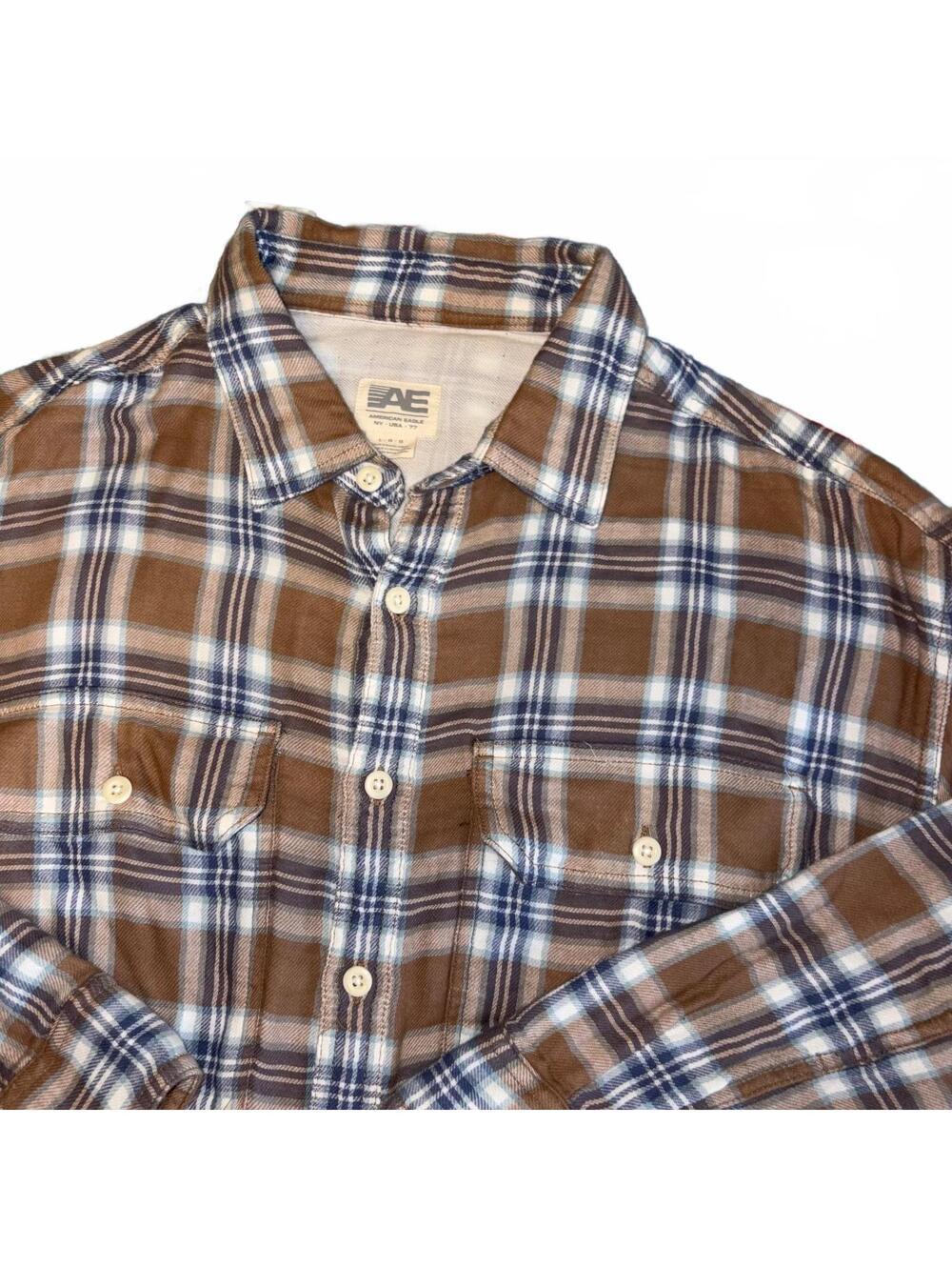 American Eagle Men's Large Brown Plaid Outdoor AE Flannel Shirt Durable